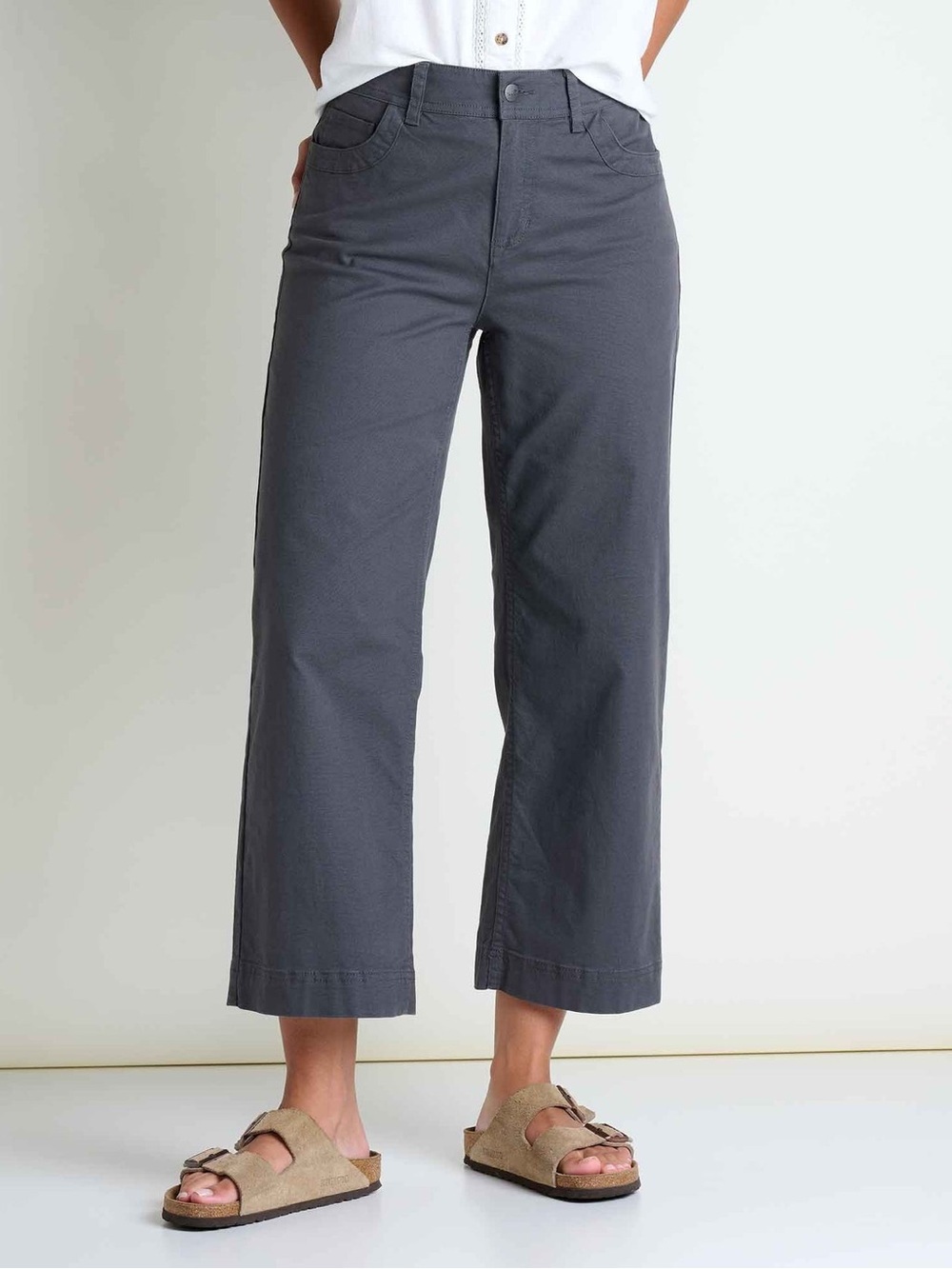 Toad&Co Earthworks Wide Leg Crop Pant Cotton Soot Blue Size 8